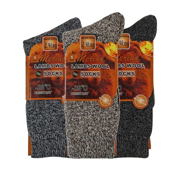 Mens 3-Pack Brown Gray Black Wool Thermal Socks - Picture 4 of 4